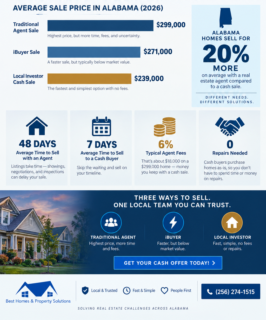 Infographic comparing homes sold for cash versus selling through a realtor